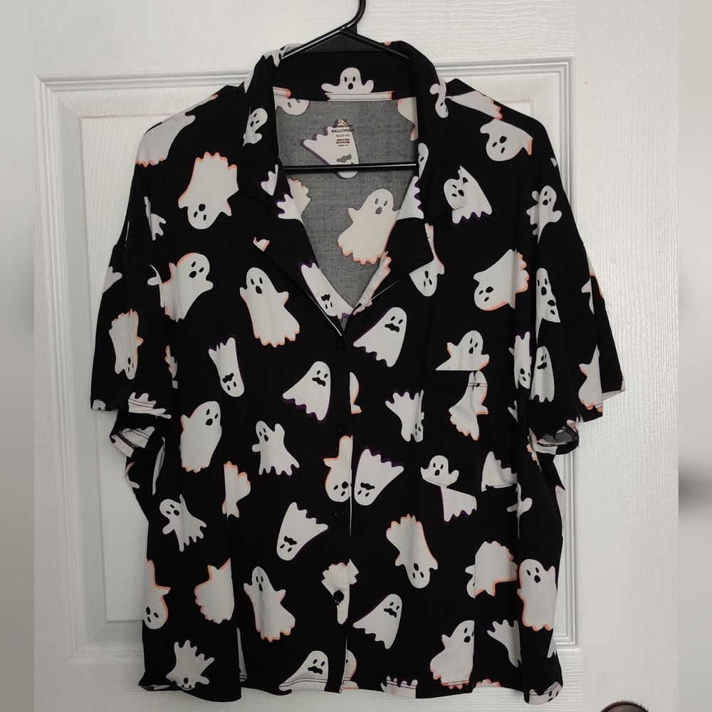 Ghost Print Black Button-up Shirt